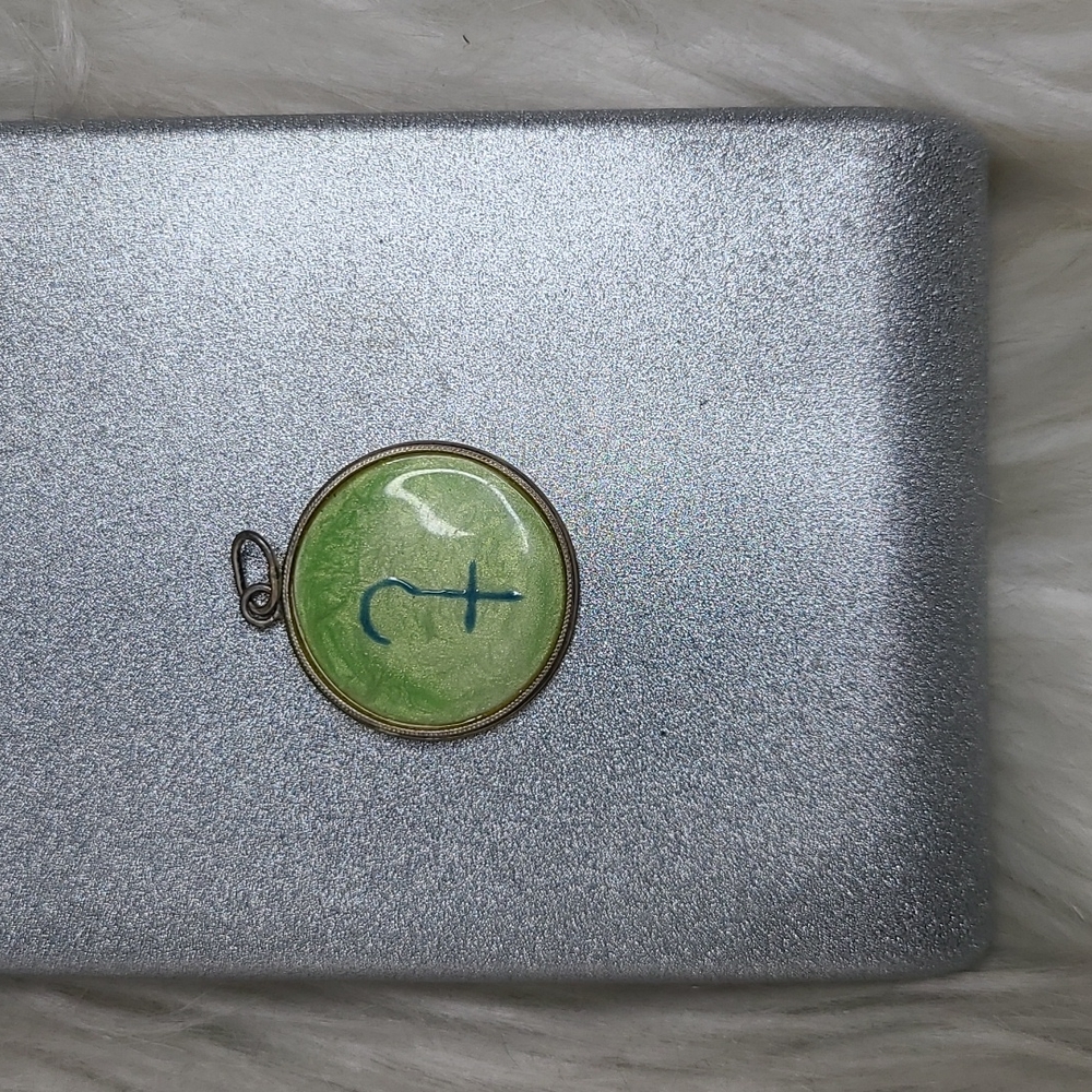 Ceres Astrological Sign Silver Charm Pendant  Handmade Green Enamel Unique Funky